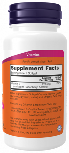 NOW Vitamin E, Натуральный Витамин Е, 100 капсул
