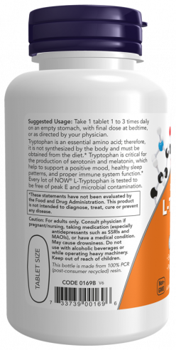 NOW L-Tryptophan 1000 mg, 60 таблеток