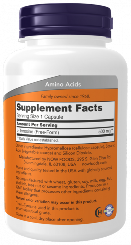 NOW L-Tyrosine 500 mg, L-Тирозин 500 мг, 120 капсул