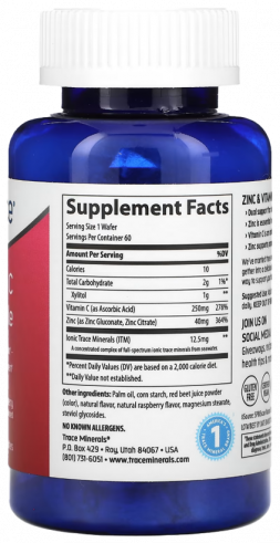 Trace Minerals Zinc + Vitamin C Chewable, 60 таблеток