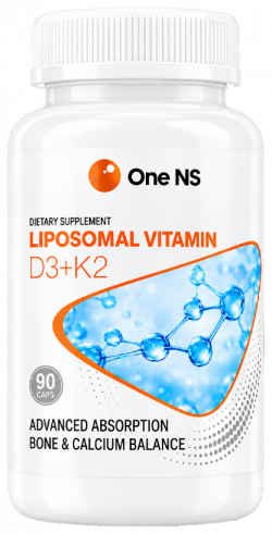 One NS Liposomal vitamin D3+K2, Липосомальный витамин Д3+К2, 90 капсул